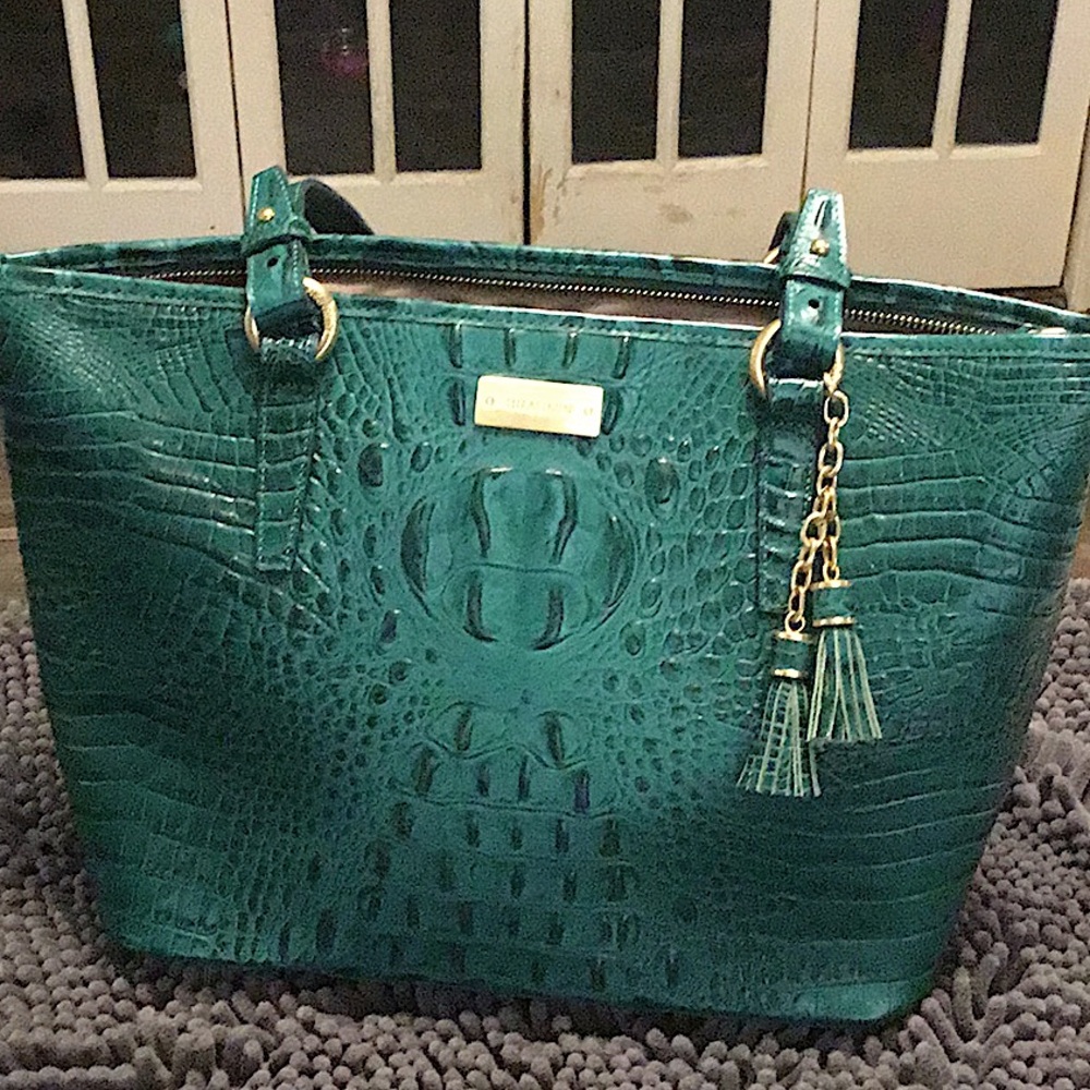 Brahmin April handbag totes, juniper Melbourne, color deep teal natural tonal